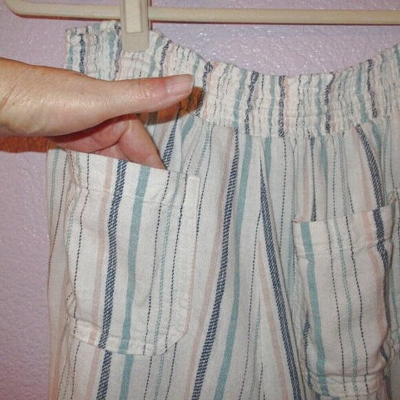 Briggs Linen Blend Pull On Shorts Size XL High Rise Elastic Waist Pocket Striped - Picture 5 of 7